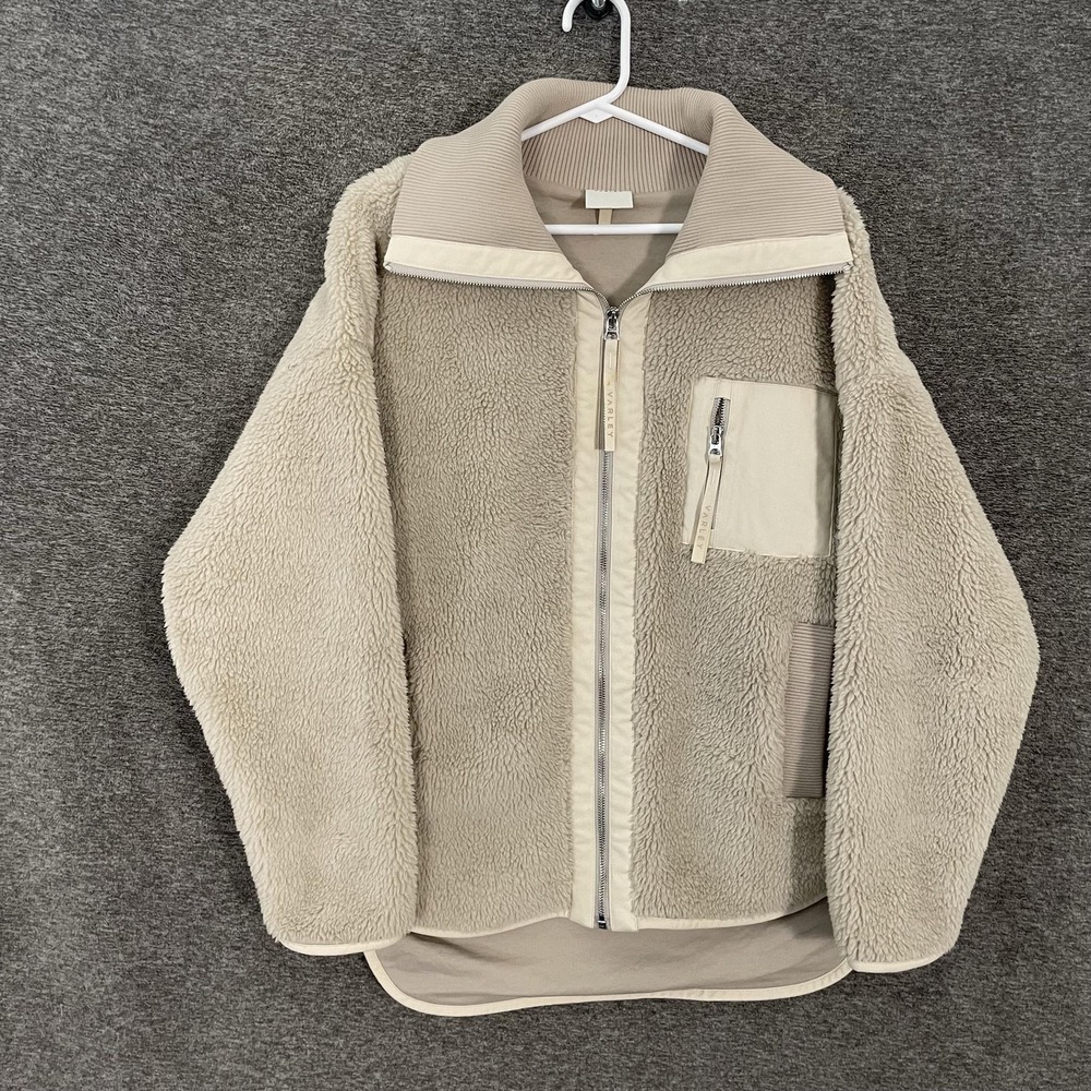 Varley Myla Zip Through Jacket Womens Large Beige Sherpa Fleece High Collar